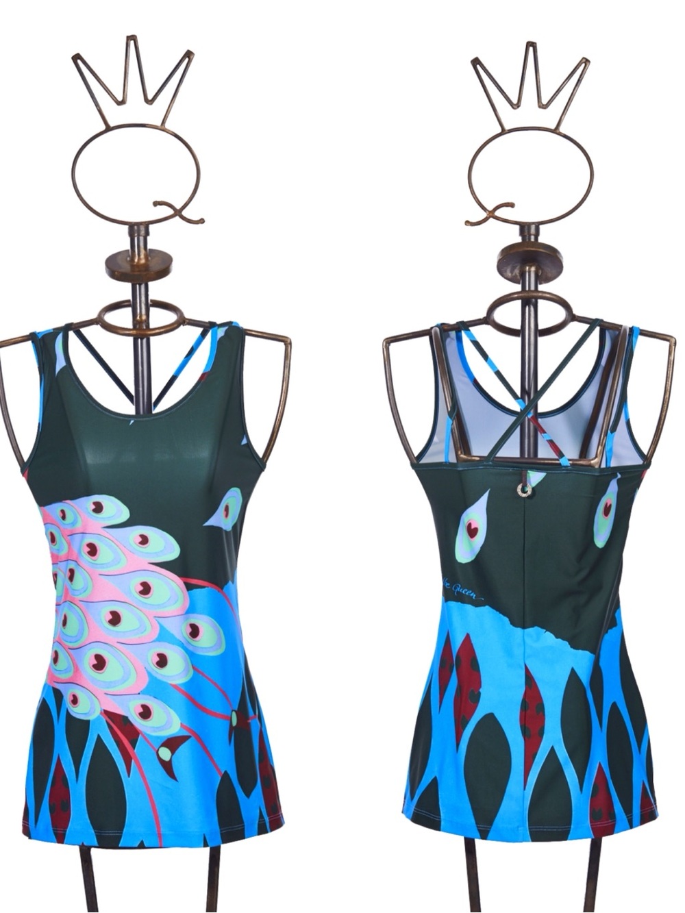 Save The Queen Woman Peacock Bird Print Sleeveless Top MEDIUM Boho Eclectic Y2K
